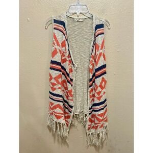 It's Our‎ Time Aztec Vest Medium Sleeveless Fringe Knit Boho Casual